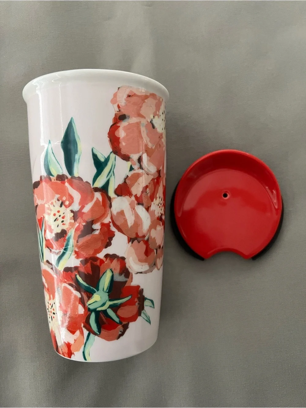 Starbucks 2015 Floral Poppy Ceramic Travel Mug 10oz with Lid